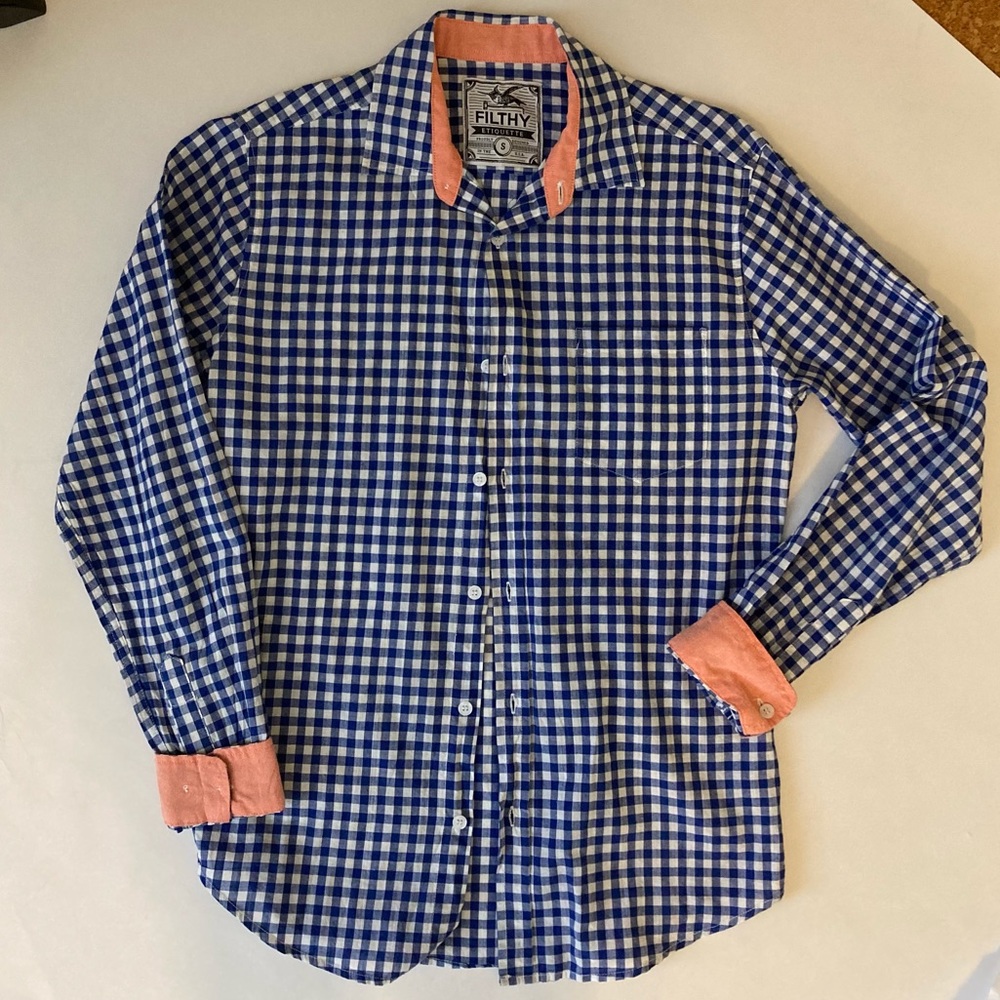 Filthy etiquette blue/white/peach shirt - S